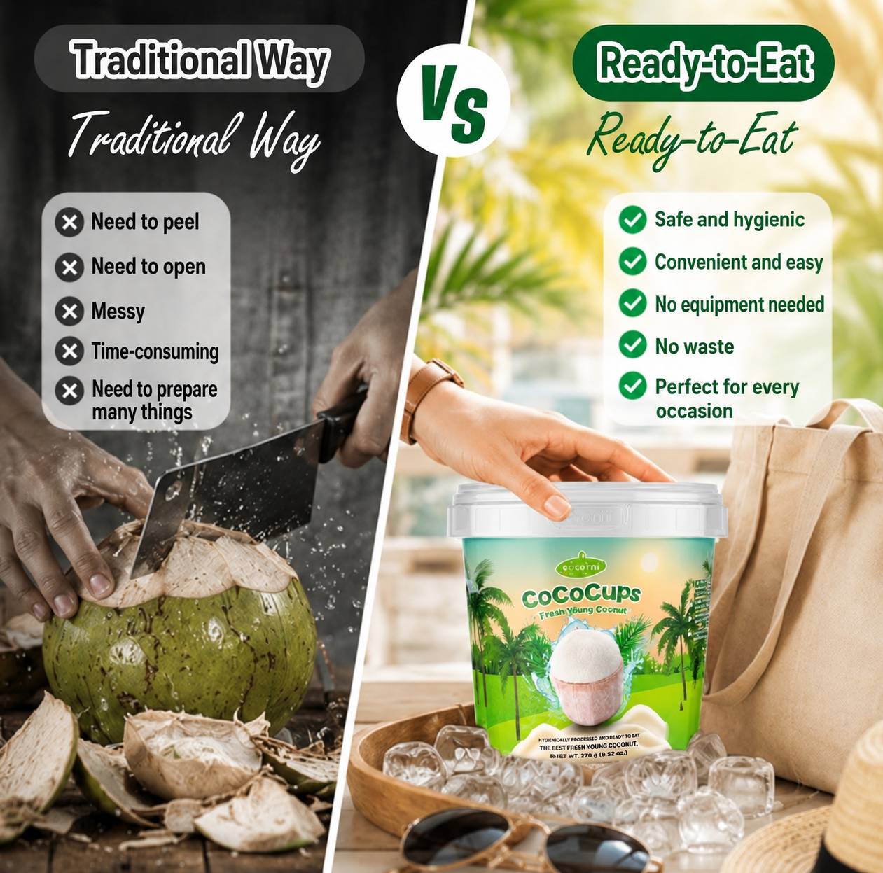 Traditional coconut versus CocoCups
